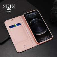 Луксозен кожен калъф тефтер ултра тънък с визитник FLEXI оригинален DUX DUCIS за Apple Iphone 12 mini 5.4 златисто розов